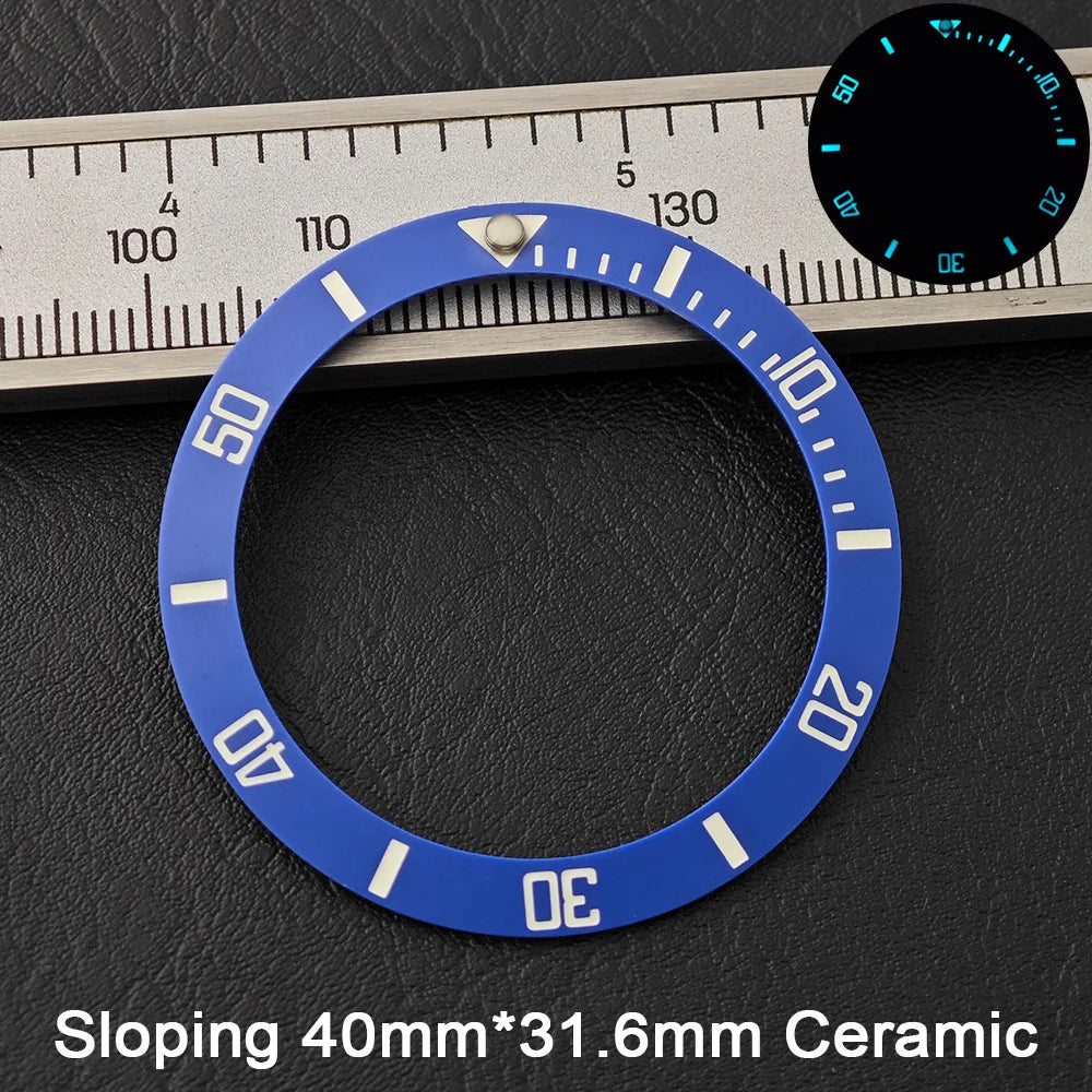 40*31.6mm Sloping Blue-Green Luminous Ceramic & Aluminum Bezel Insert for Divers Watches STRAPS