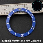 40*31.6mm Sloping Blue-Green Luminous Ceramic & Aluminum Bezel Insert for Divers Watches STRAPS