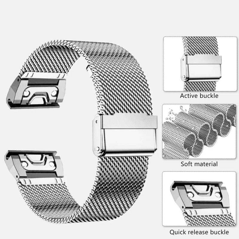 Elite QuickFit Stainless Steel Bands for Garmin Fenix, Forerunner & More STRAPS