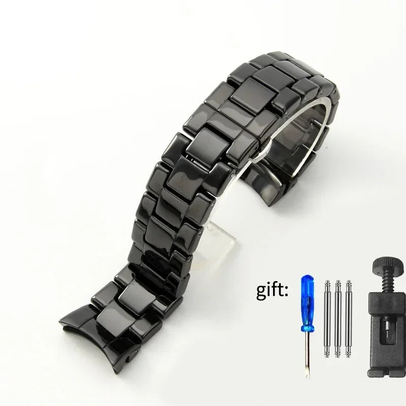 Ceramic Watch Strap for Emporio Armani AR1451 AR1452 AR1400 AR1410 24mm Matte/Bright Black Band