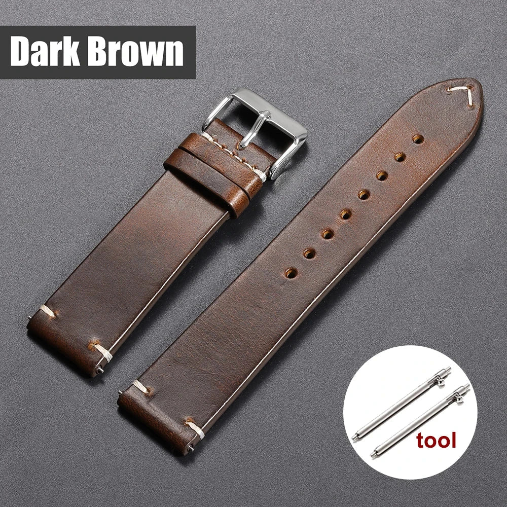 Vintage Oil Wax Leather Watchband for Omega & Seiko – Genuine Cowhide Strap STRAPS
