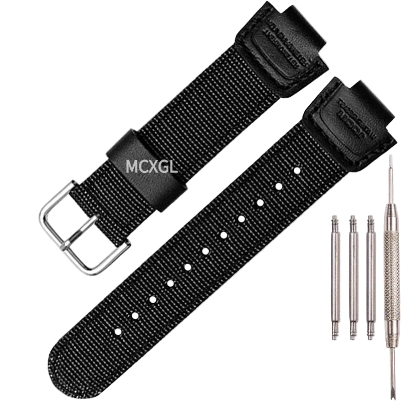 Nylon & Leather Hybrid Strap for Casio DW5600 GA2100 GA110 GA700 AWG-M100 16mm Sports Band STRAPS