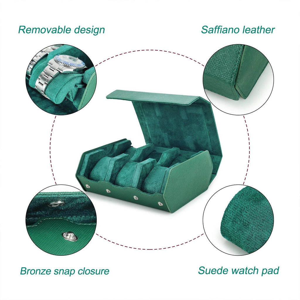 Exquisite Green Genuine Leather Hexagon Watch Roll STRAPS
