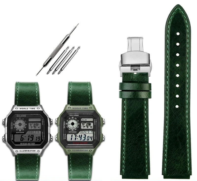 Retro Leather Watch Strap for Casio AE1200 AE1300 F-108 W-216H W-218 WS-1400 W-737H – 18mm STRAPS