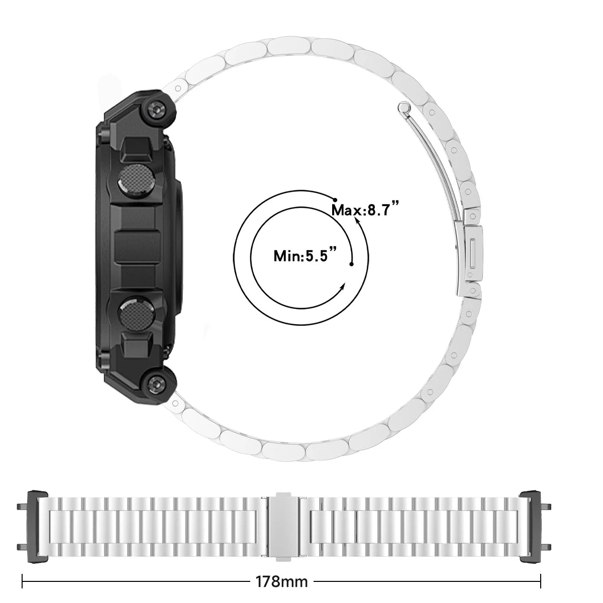 Stainless Steel Luxury Link Bracelet for Amazfit T-Rex 3, T-Rex 2, T-Rex Ultra & Pro STRAPS