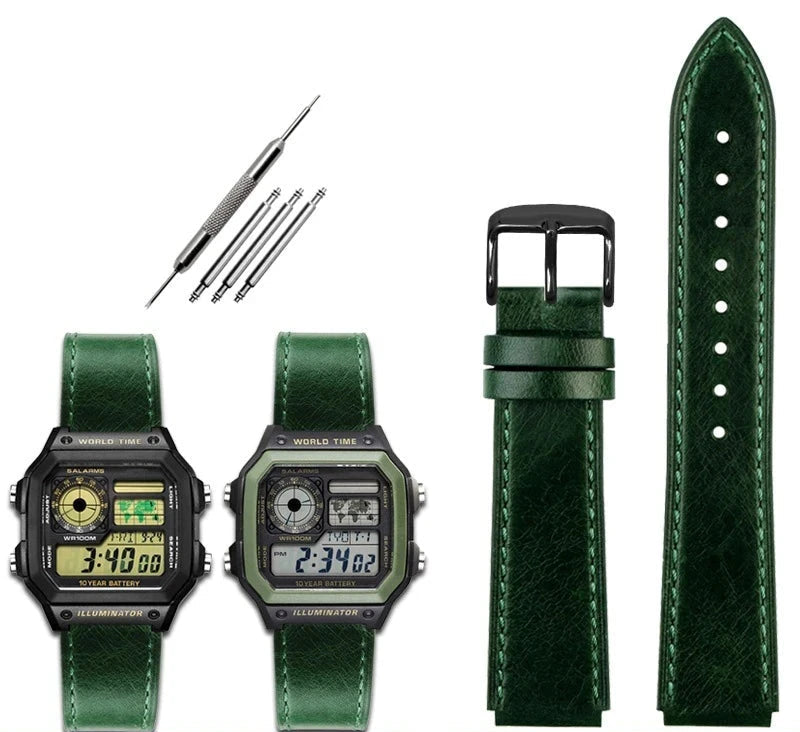 Retro Leather Watch Strap for Casio AE1200 AE1300 F-108 W-216H W-218 WS-1400 W-737H – 18mm STRAPS