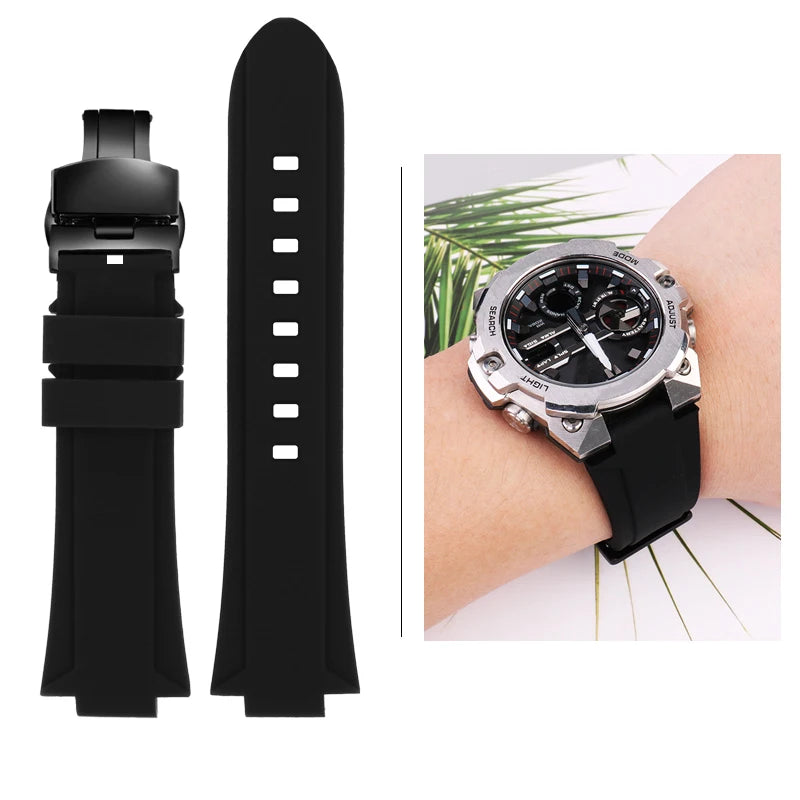 Silicone Raised Mouth Rubber Watch Strap for Casio G-SHOCK GST-B400/B200 - 24/26mm