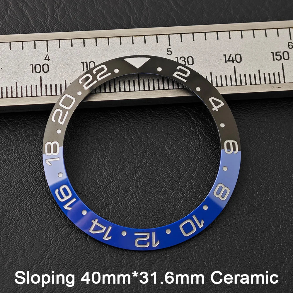40*31.6mm Sloping Blue-Green Luminous Ceramic & Aluminum Bezel Insert for Divers Watches STRAPS
