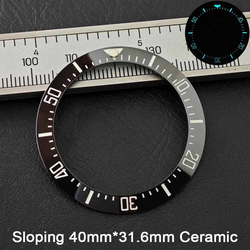 40*31.6mm Sloping Blue-Green Luminous Ceramic & Aluminum Bezel Insert for Divers Watches STRAPS