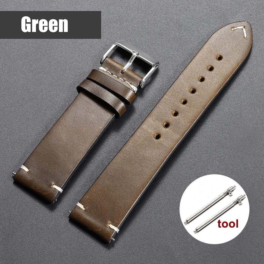 Vintage Oil Wax Leather Watchband for Omega & Seiko – Genuine Cowhide Strap STRAPS