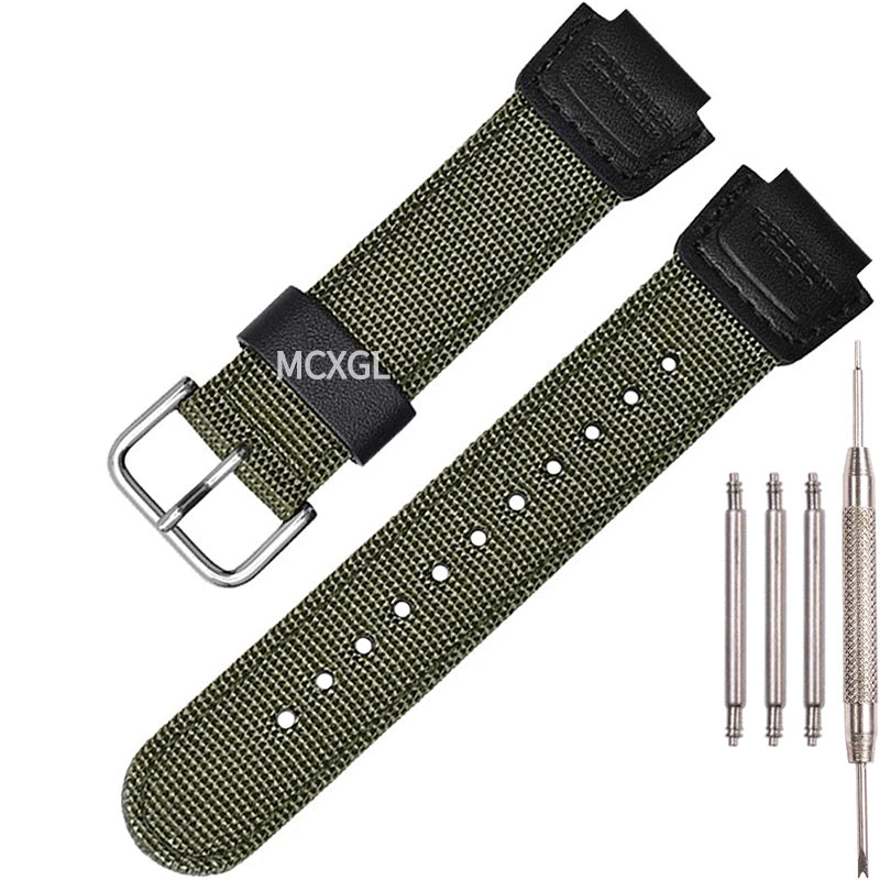 Nylon & Leather Hybrid Strap for Casio DW5600 GA2100 GA110 GA700 AWG-M100 16mm Sports Band STRAPS