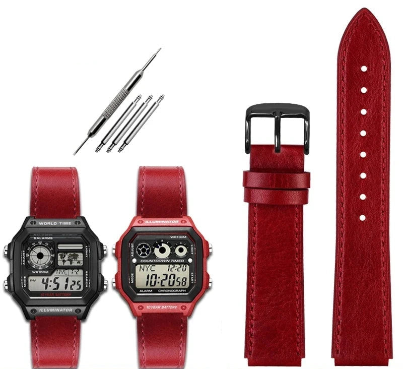 Retro Leather Watch Strap for Casio AE1200 AE1300 F-108 W-216H W-218 WS-1400 W-737H – 18mm STRAPS