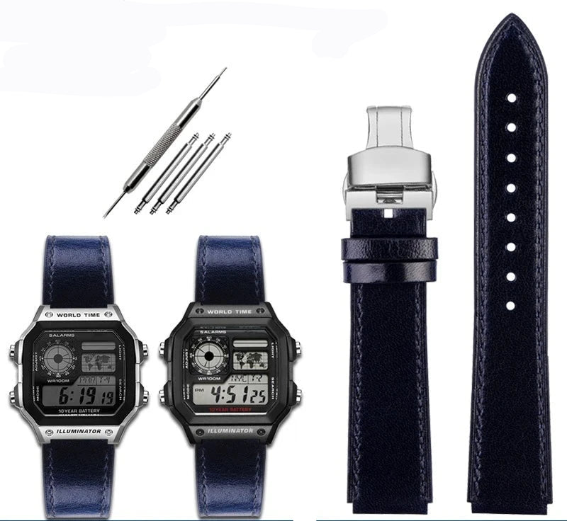 Retro Leather Watch Strap for Casio AE1200 AE1300 F-108 W-216H W-218 WS-1400 W-737H – 18mm STRAPS