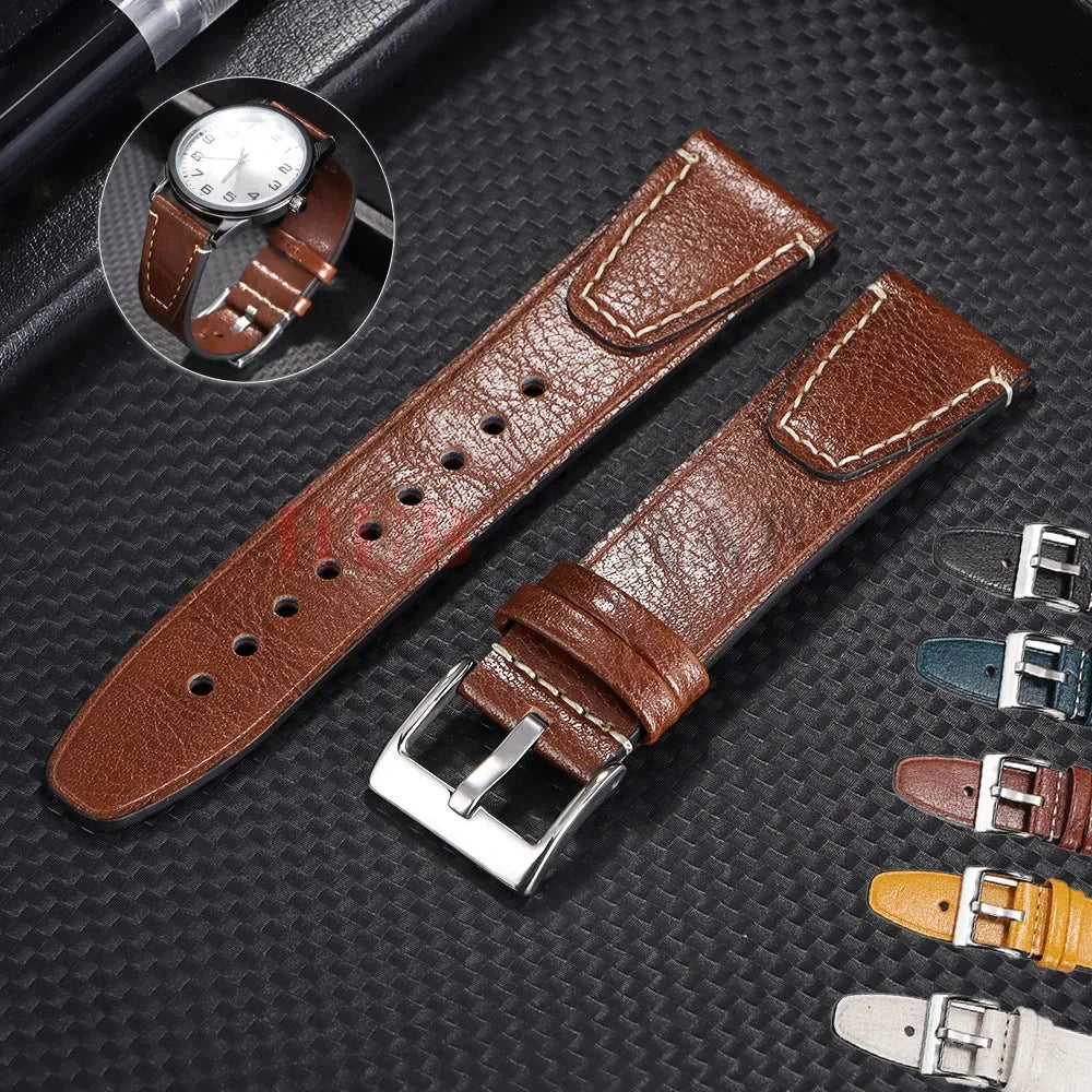 20mm 22mm Vintage Oil Wax Cowhide Watchband for Omega & Seiko STRAPS