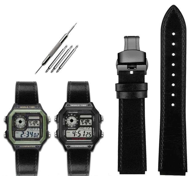 Retro Leather Watch Strap for Casio AE1200 AE1300 F-108 W-216H W-218 WS-1400 W-737H – 18mm STRAPS