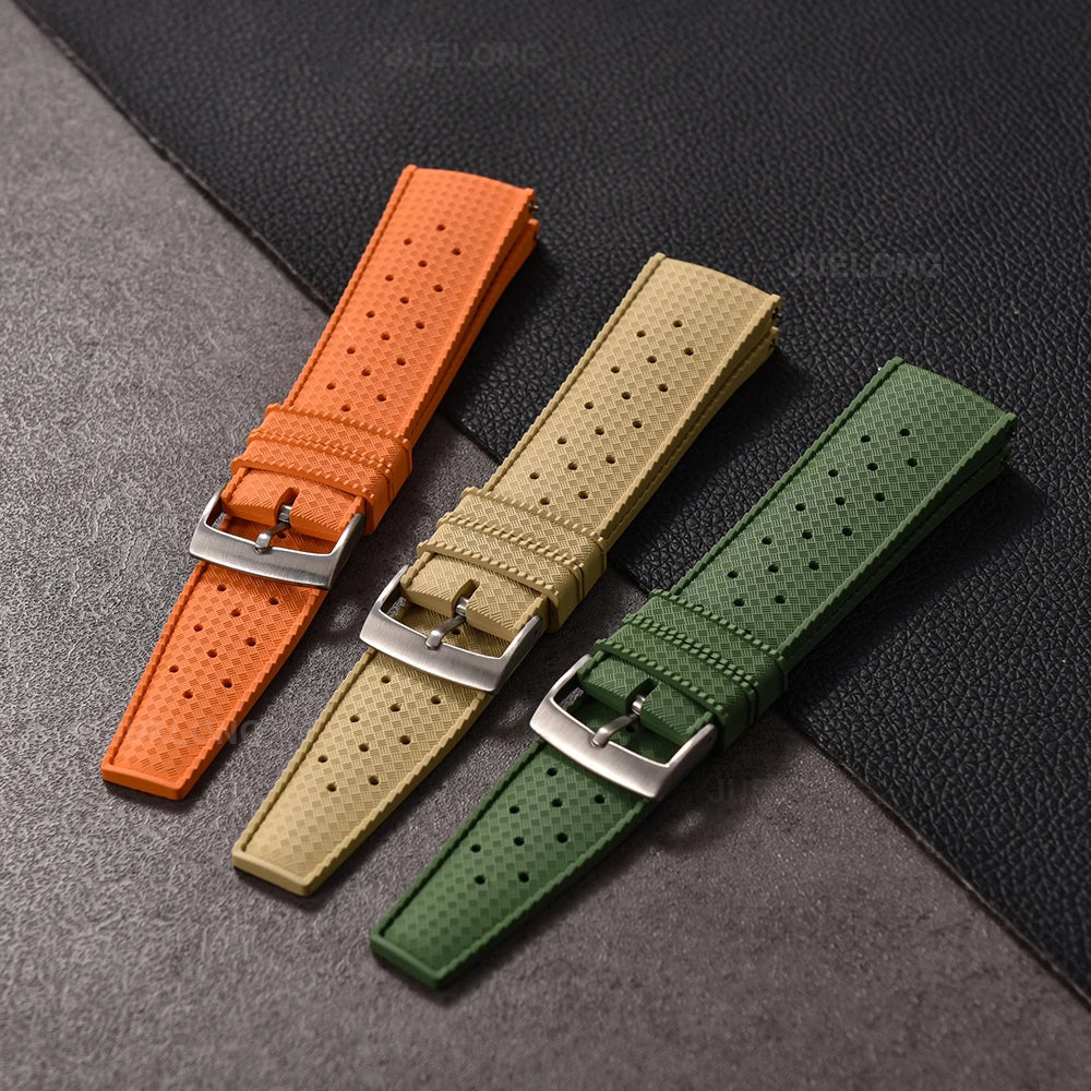 Vintage Tropical FKM Rubber Watch Strap for Seiko SKX007, 62MAS, & Tudor Black Bay STRAPS
