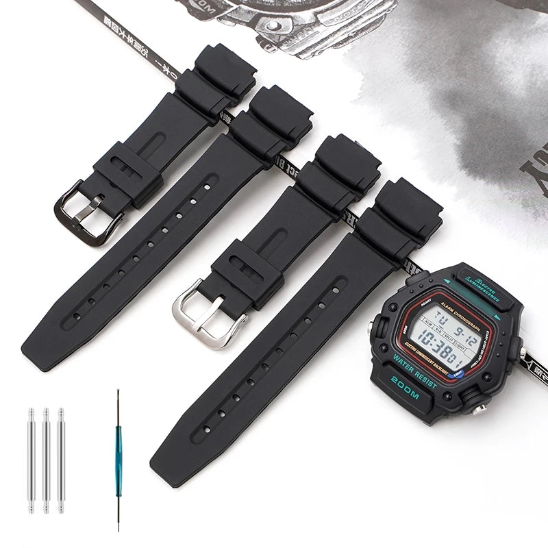 Rubber Strap for Casio DW-290/DW-340/AD-300 - Waterproof Resin Band + Tool