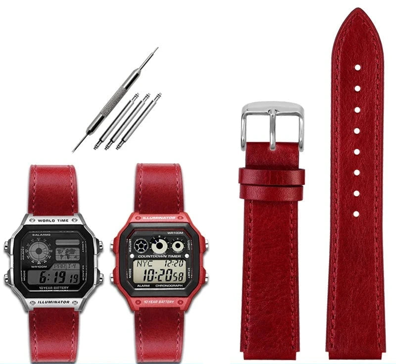 Retro Leather Watch Strap for Casio AE1200 AE1300 F-108 W-216H W-218 WS-1400 W-737H – 18mm STRAPS