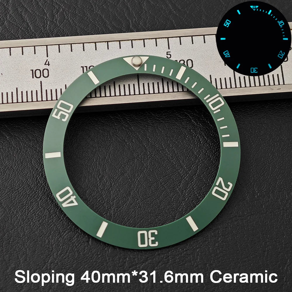 40*31.6mm Sloping Blue-Green Luminous Ceramic & Aluminum Bezel Insert for Divers Watches STRAPS