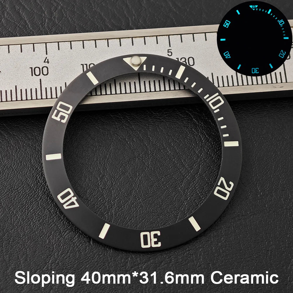 40*31.6mm Sloping Blue-Green Luminous Ceramic & Aluminum Bezel Insert for Divers Watches STRAPS