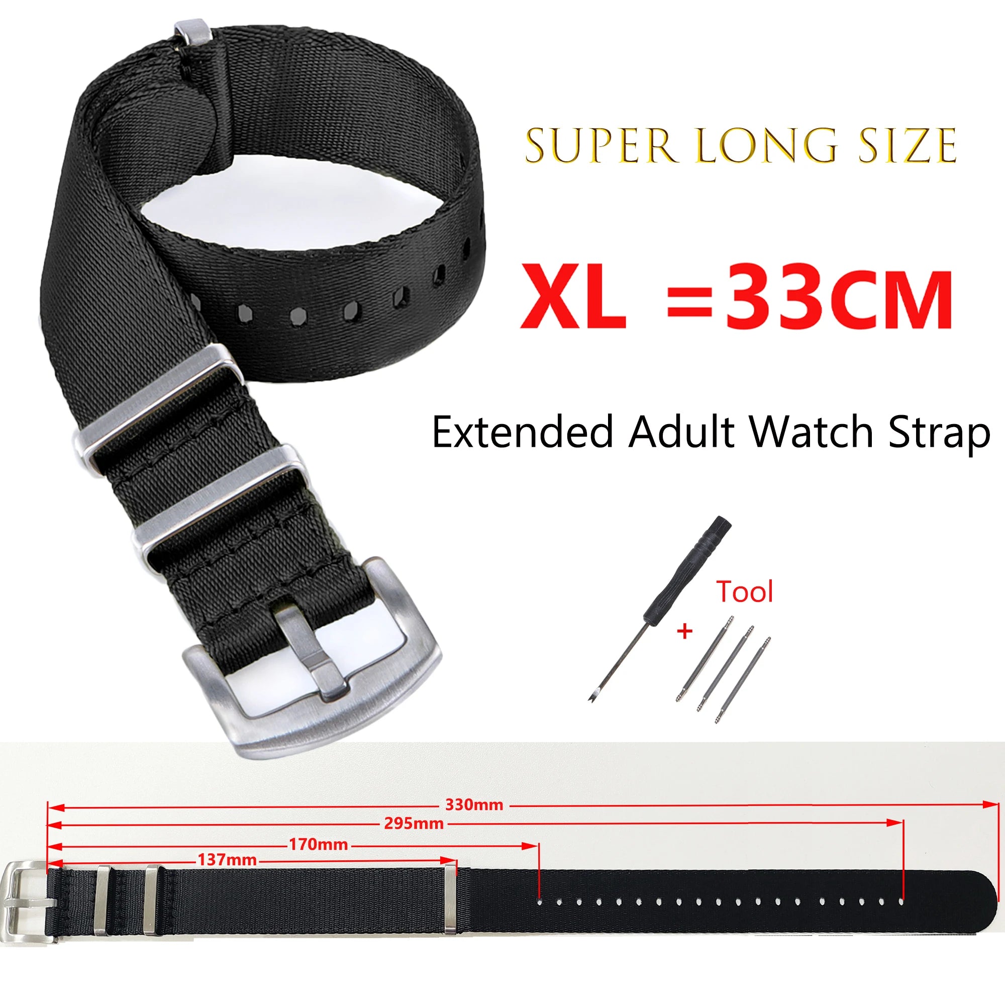 Seiko & Omega XL Size Military Nylon Strap | 33cm Super Long 20mm 22mm Models