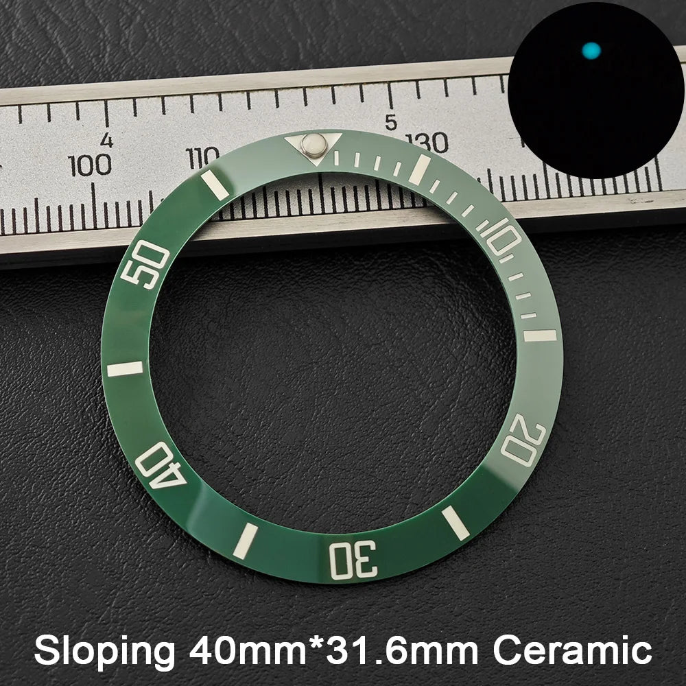 40*31.6mm Sloping Blue-Green Luminous Ceramic & Aluminum Bezel Insert for Divers Watches STRAPS