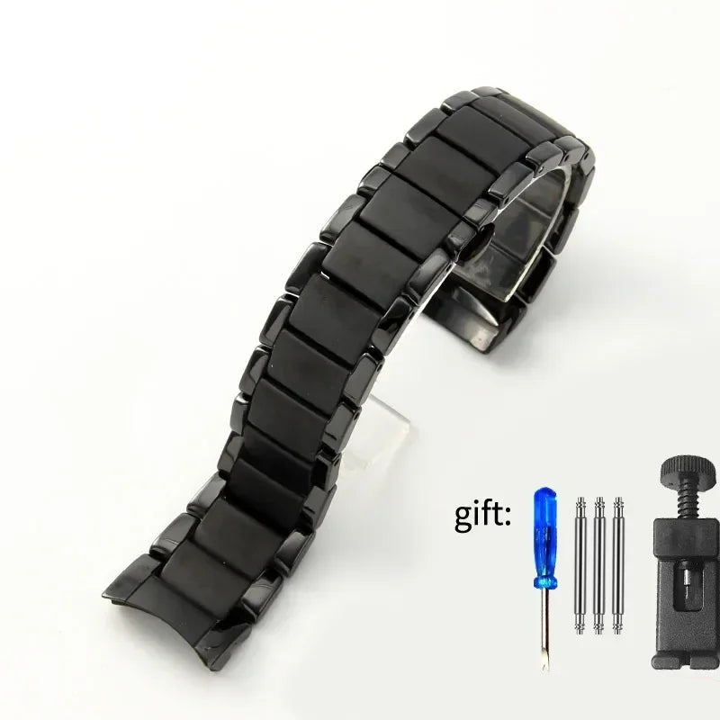 Ceramic Watch Strap for Emporio Armani AR1451 AR1452 AR1400 AR1410 24mm Matte/Bright Black Band