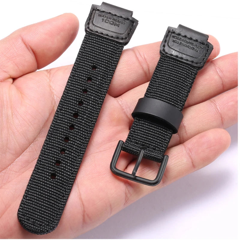 Nylon & Leather Hybrid Strap for Casio DW5600 GA2100 GA110 GA700 AWG-M100 16mm Sports Band STRAPS
