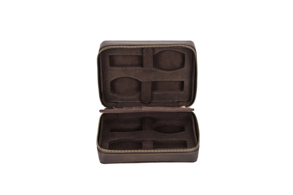 Crazy Horse Leather Watch Case - Vintage 4/8 Slot Zipper Travel Box STRAPS