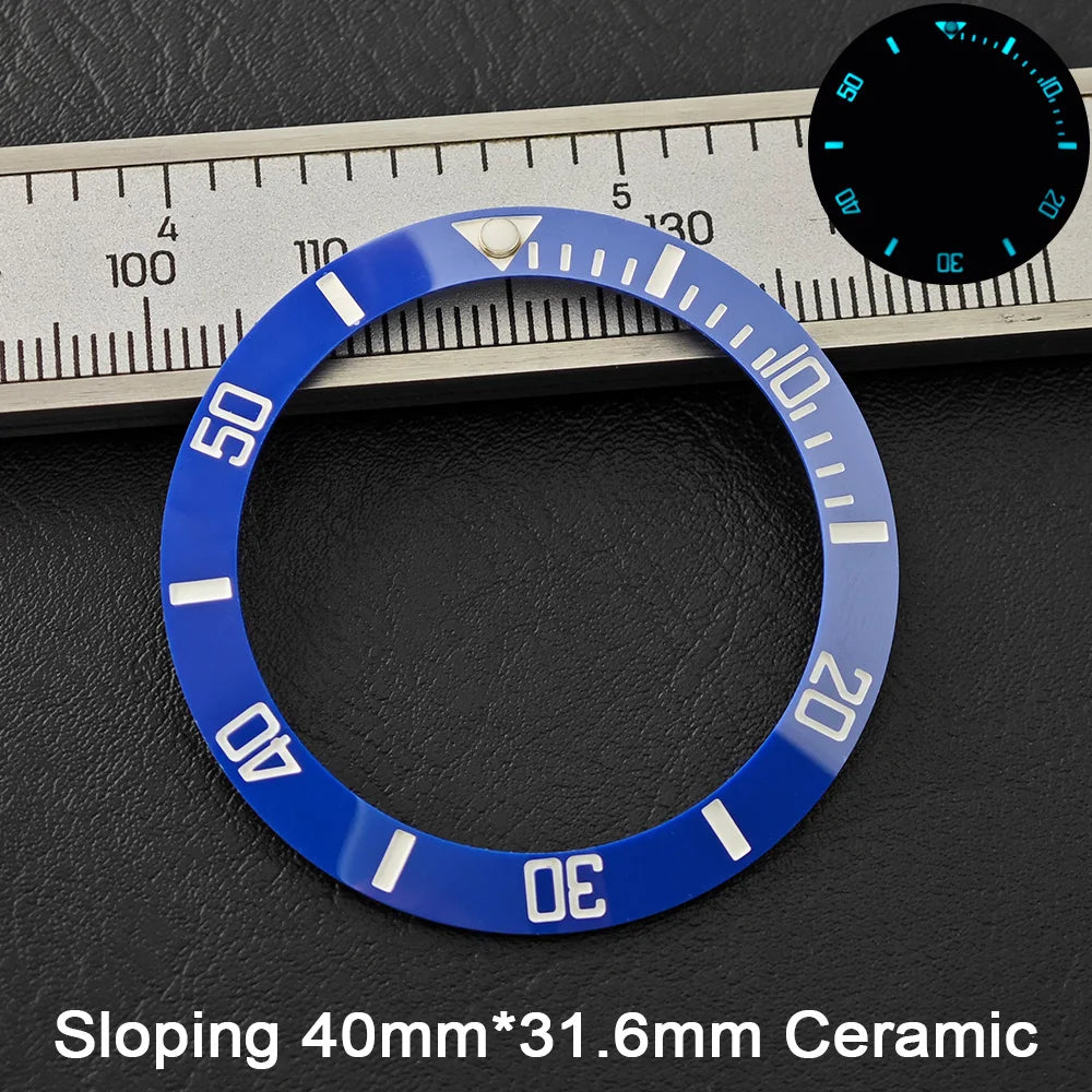 40*31.6mm Sloping Blue-Green Luminous Ceramic & Aluminum Bezel Insert for Divers Watches STRAPS
