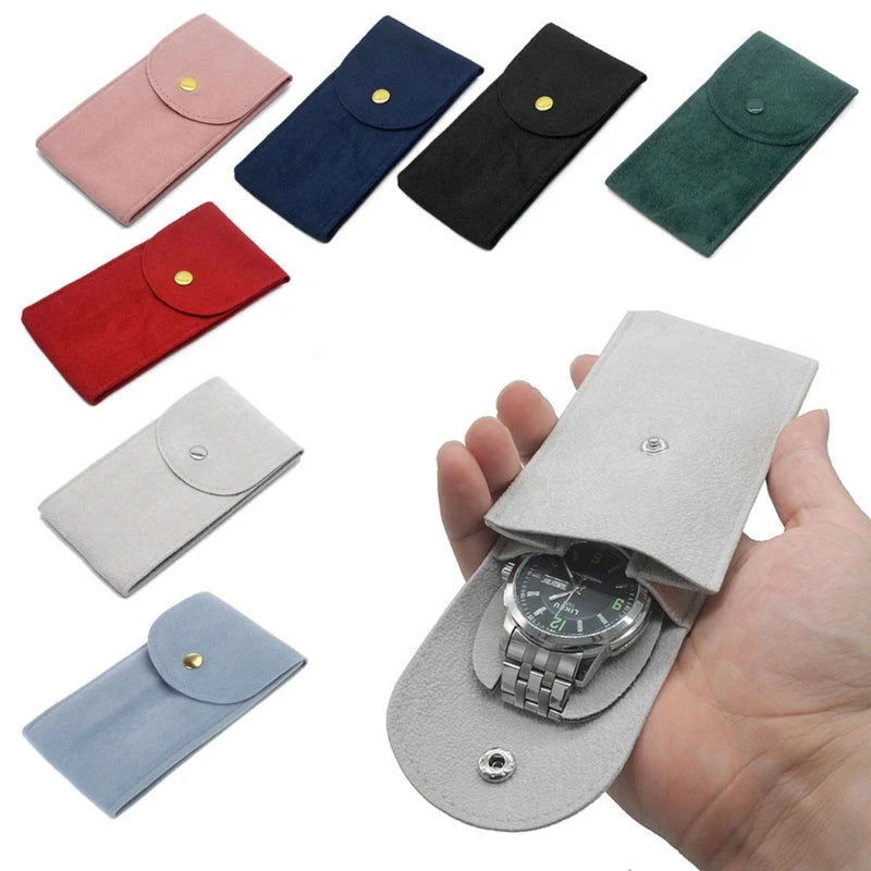 Flannel Watch Pouch - Single Watch Travel Case with Copper Buckle STRAPS