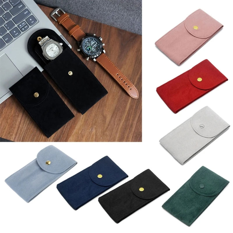 Flannel Watch Pouch - Single Watch Travel Case with Copper Buckle STRAPS