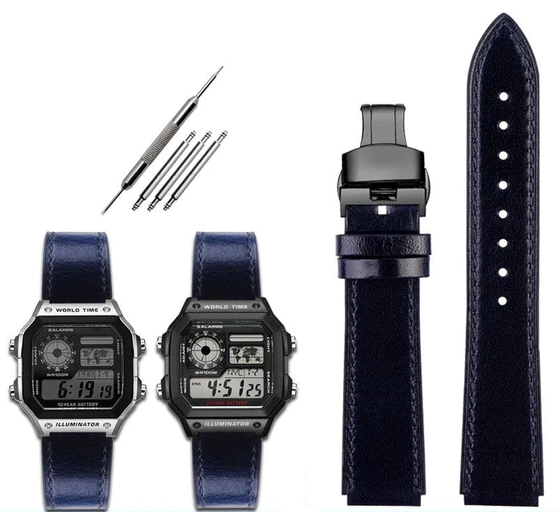 Retro Leather Watch Strap for Casio AE1200 AE1300 F-108 W-216H W-218 WS-1400 W-737H – 18mm STRAPS