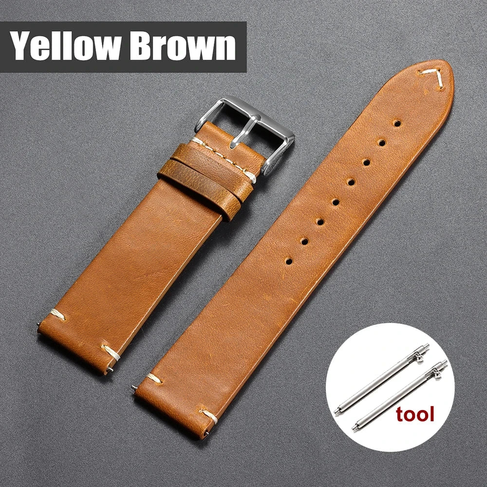 Vintage Oil Wax Leather Watchband for Omega & Seiko – Genuine Cowhide Strap STRAPS