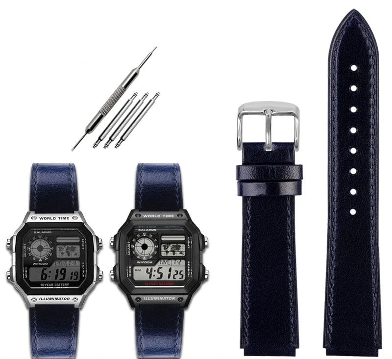 Retro Leather Watch Strap for Casio AE1200 AE1300 F-108 W-216H W-218 WS-1400 W-737H – 18mm STRAPS