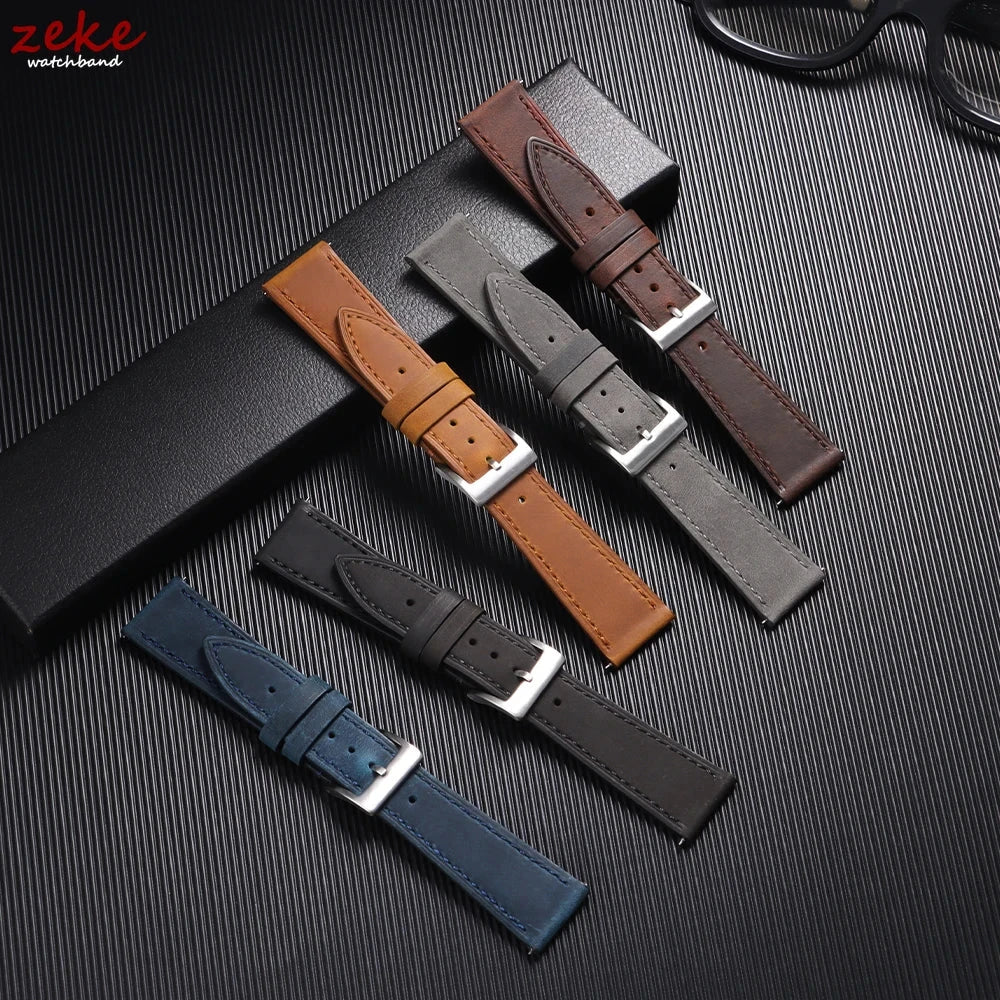 Quick Release Vintage Retro Genuine Leather Watch Band 18mm 20mm 22mm 19mm 21mm 24mm Crazy Horse Men Women Straps Watch Bracelet STRAPS
