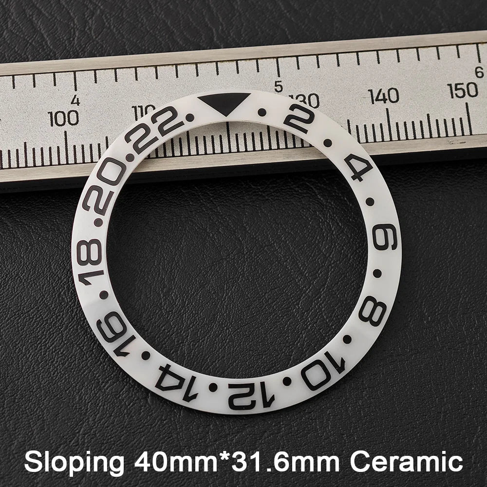 40*31.6mm Sloping Blue-Green Luminous Ceramic & Aluminum Bezel Insert for Divers Watches STRAPS