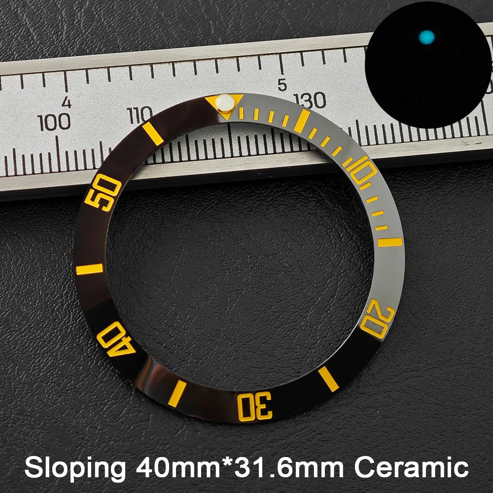 40*31.6mm Sloping Blue-Green Luminous Ceramic & Aluminum Bezel Insert for Divers Watches STRAPS