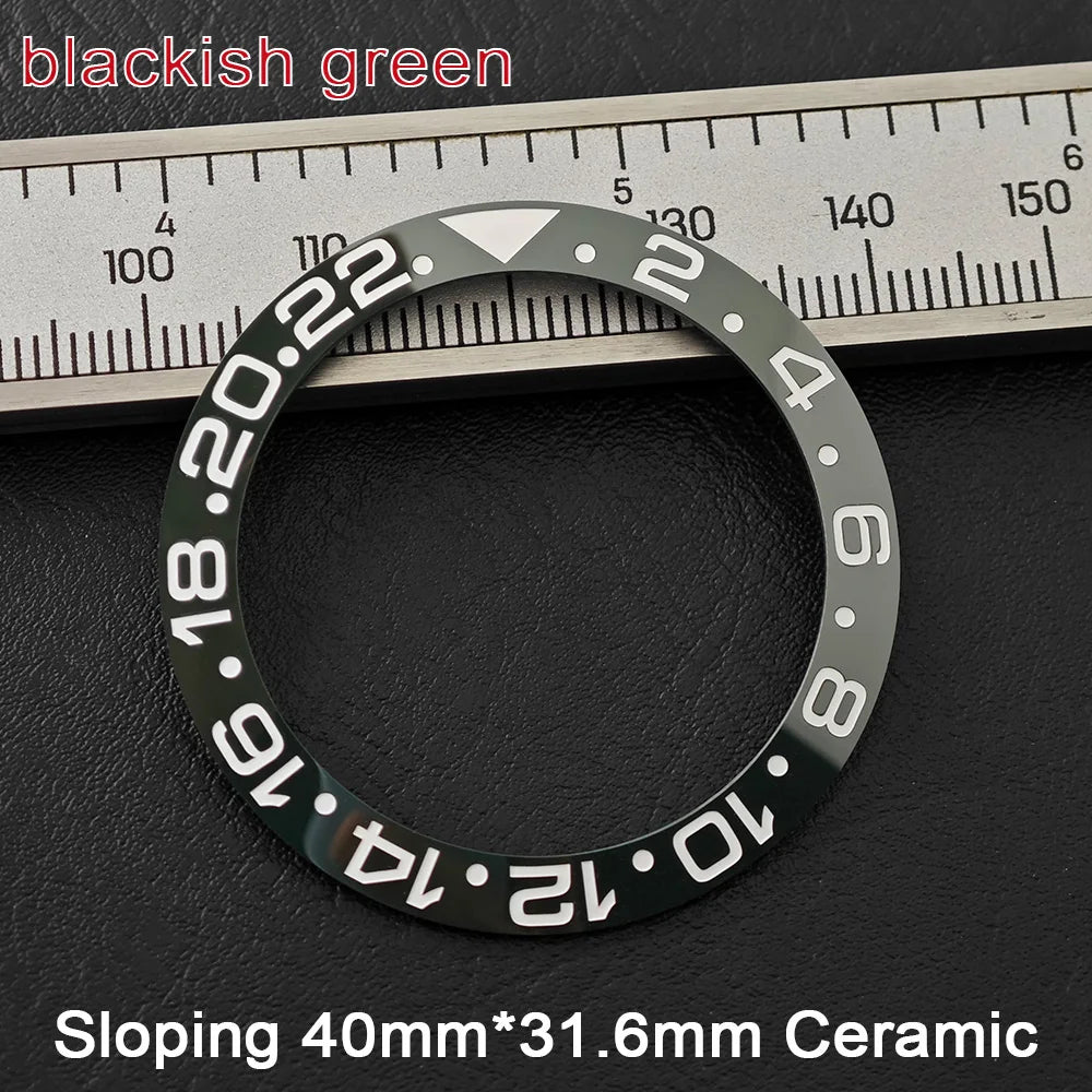 40*31.6mm Sloping Blue-Green Luminous Ceramic & Aluminum Bezel Insert for Divers Watches STRAPS