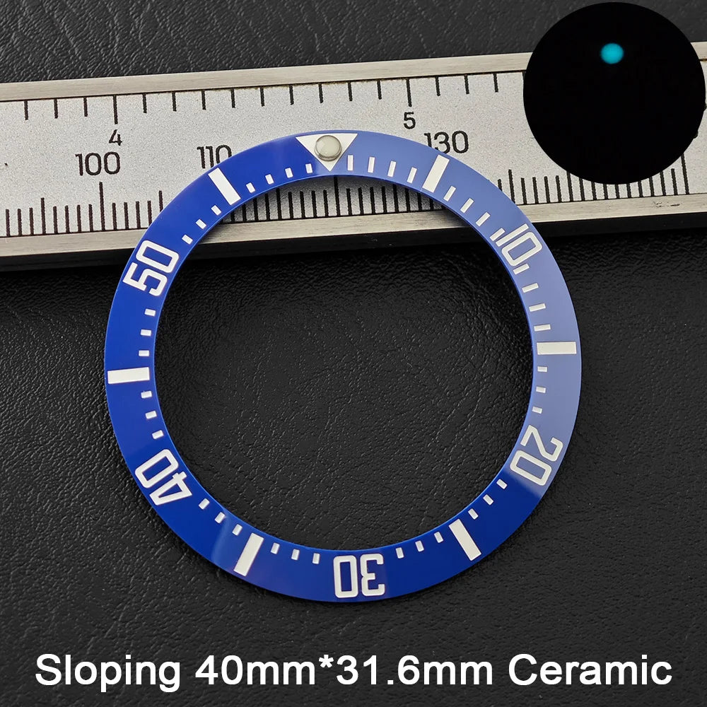 40*31.6mm Sloping Blue-Green Luminous Ceramic & Aluminum Bezel Insert for Divers Watches STRAPS