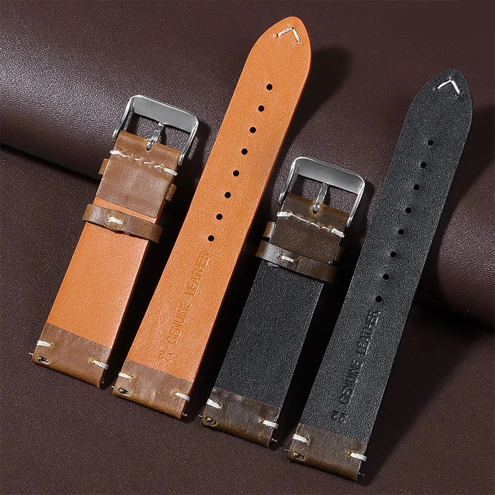 Vintage Oil Wax Leather Watchband for Omega & Seiko – Genuine Cowhide Strap STRAPS