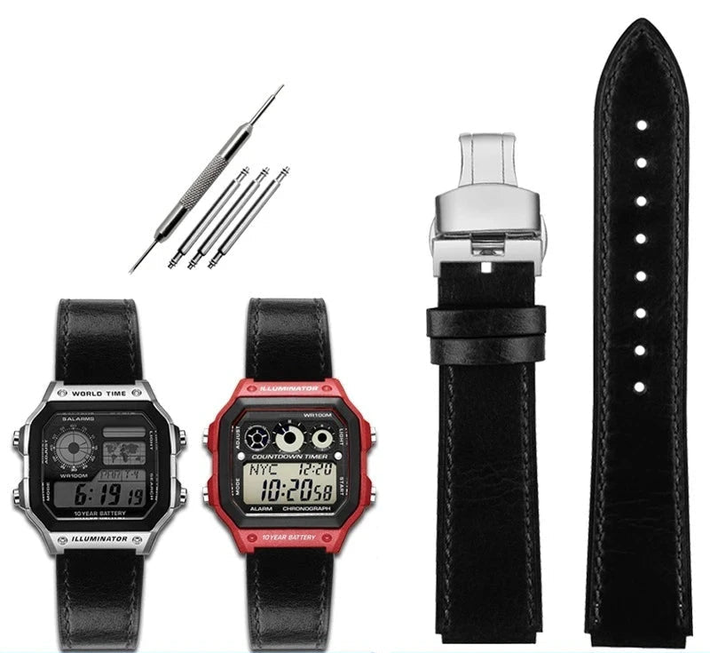 Retro Leather Watch Strap for Casio AE1200 AE1300 F-108 W-216H W-218 WS-1400 W-737H – 18mm STRAPS