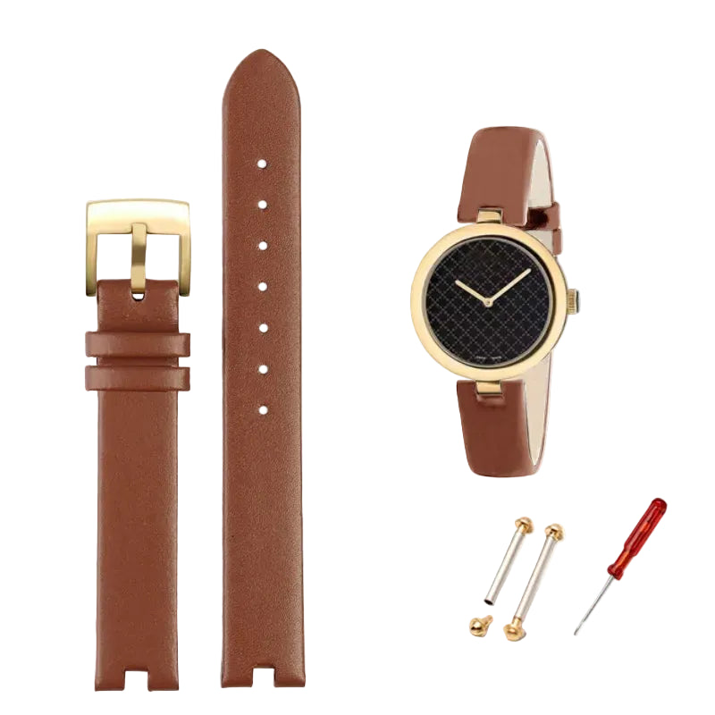 Luxury Genuine Leather Notched Strap for Gucci YA141401 YA141501, Timex & Anne Klein STRAPS