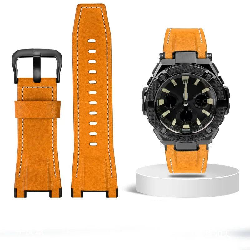 26mm Genuine Leather Watch Strap for Casio G-SHOCK GST Series - Notched Band