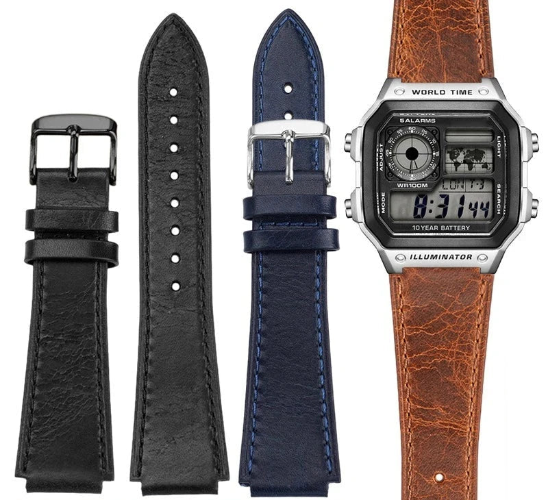 Retro Leather Watch Strap for Casio AE1200 AE1300 F-108 W-216H W-218 WS-1400 W-737H – 18mm STRAPS