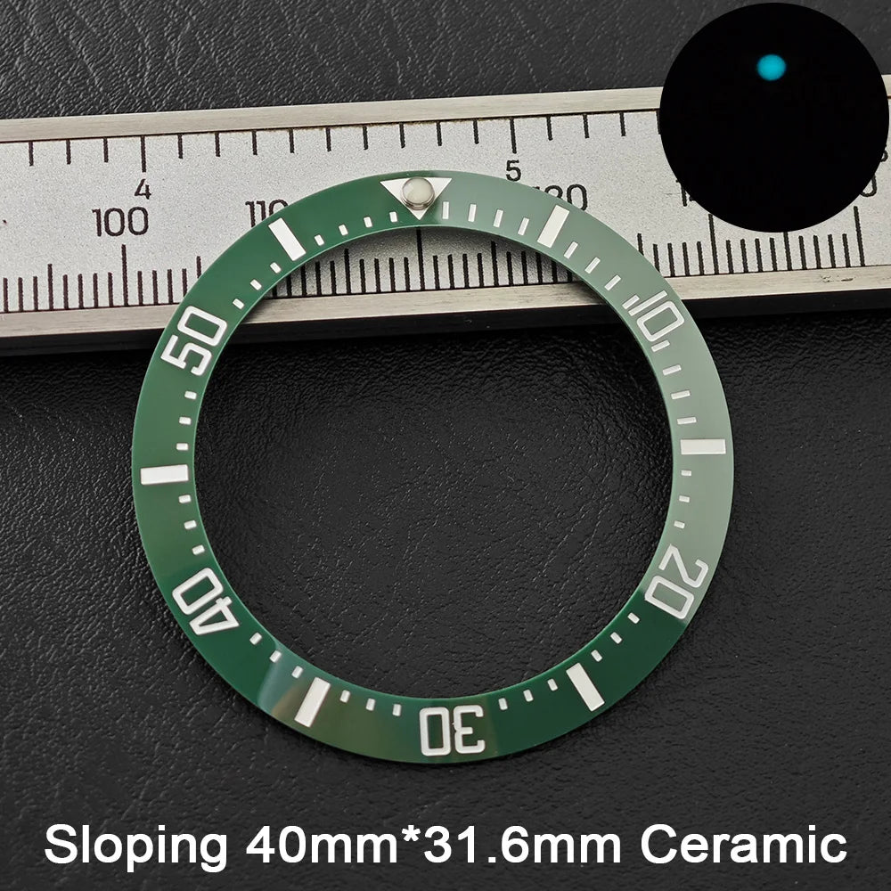 40*31.6mm Sloping Blue-Green Luminous Ceramic & Aluminum Bezel Insert for Divers Watches STRAPS