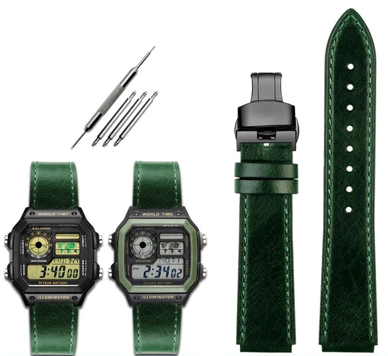 Retro Leather Watch Strap for Casio AE1200 AE1300 F-108 W-216H W-218 WS-1400 W-737H – 18mm STRAPS