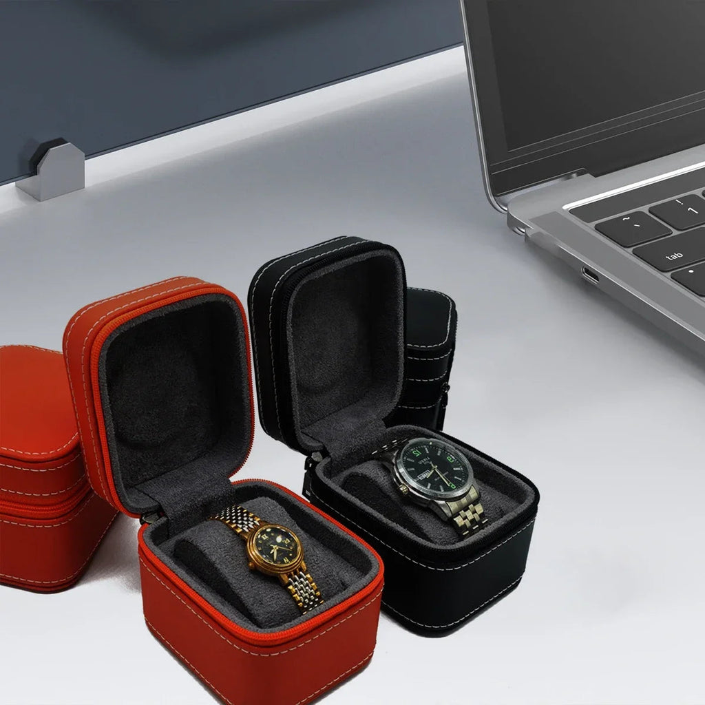 Single Watch Case - PU Leather Travel Box with Removable Cushion STRAPS
