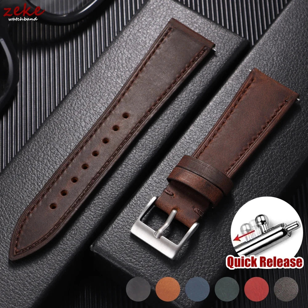 Quick Release Vintage Retro Genuine Leather Watch Band 18mm 20mm 22mm 19mm 21mm 24mm Crazy Horse Men Women Straps Watch Bracelet STRAPS