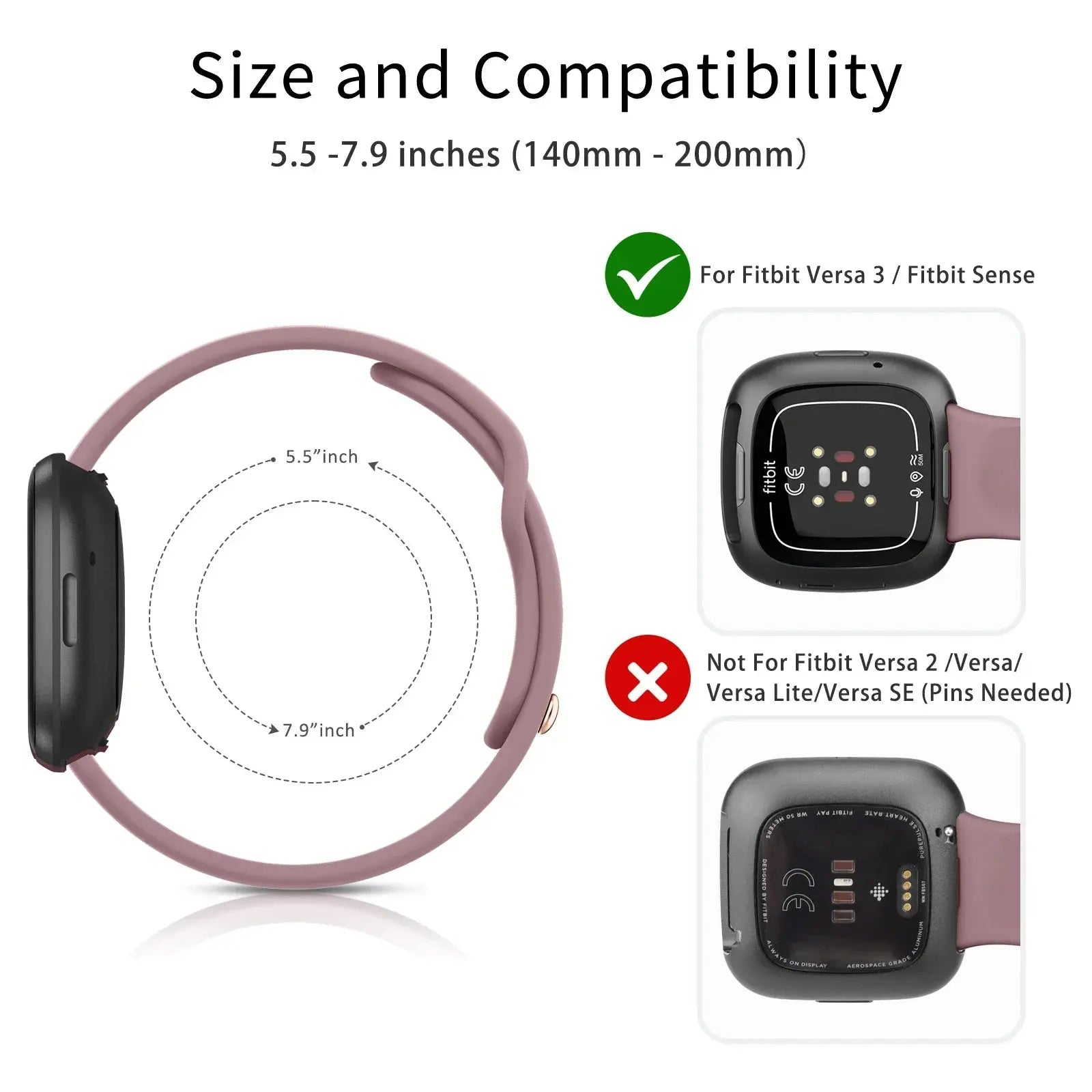 Silicone Sport Watch Band for Fitbit Versa & Sense Series – Comfortable & Durable Strap - STRAPS